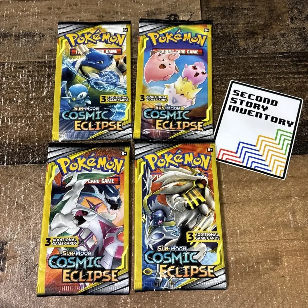4x Pokemon Sun Moon Cosmic Eclipse 3 Card Mini Booster Packs Art Set 2019 Sealed